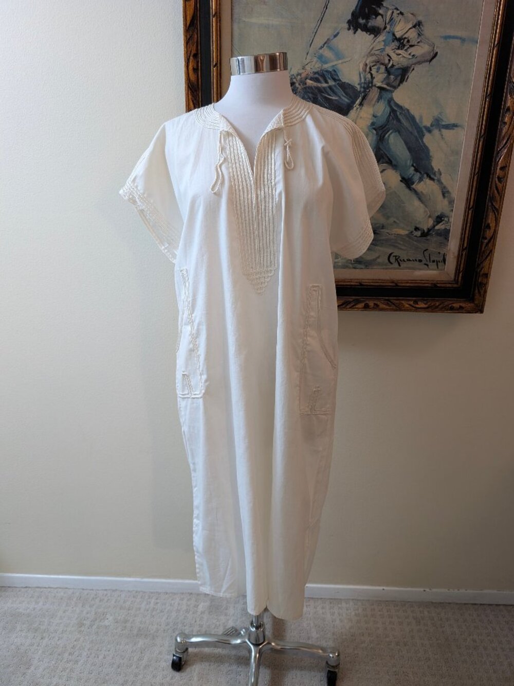 White Bohemian Cotton Shift Dress - Large